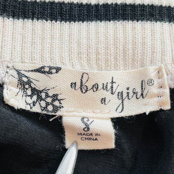 ABOUT A GIRL Black & Cream 'LOS ANGELES' Embroidered Palm Trees Bomber Jacket S - Picture 9 of 12